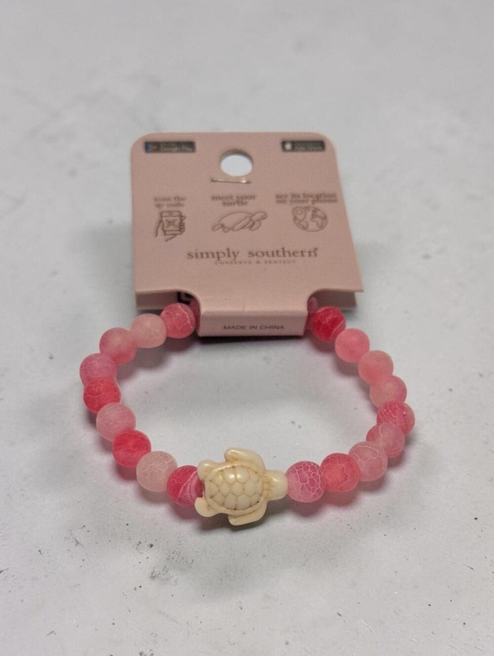 Simply Southern Multicolor Pink Turtle Tracker Bracelet, w/Cream Turtle, NWT